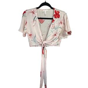 Leith Floral Tie-Front Blouse - Cream and Red